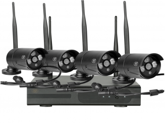 Kamerasystem mit 4 HD-Kameras und Wlan-Steuergerät mit IP-Funktion mit vier schwarzen Kameras