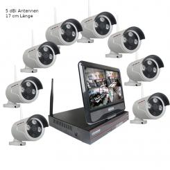 IP-Funkkamerasystem mit 8 Kameras, 10 Zoll Monitor 