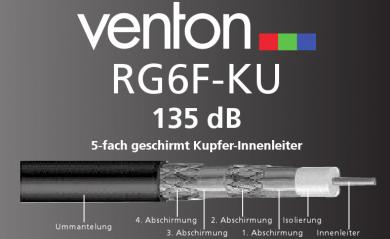 Koaxialkabel Venton 135 dB 5-fach geschirmt (Kupfer-Innenleiter) 