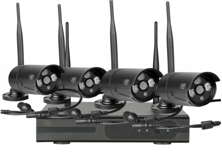 Kamerasystem mit 4 HD-Kameras und Wlan-Steuergerät mit IP-Funktion mit vier schwarzen Kameras