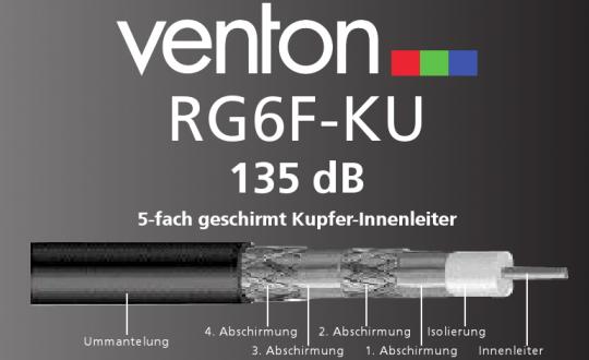 Koaxialkabel Venton 135 dB 5-fach geschirmt (Kupfer-Innenleiter) 